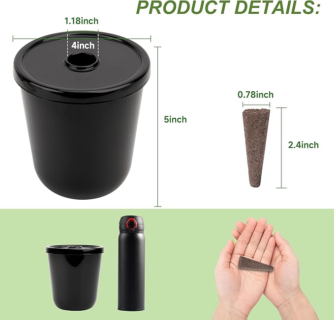 Kratky Method Hydroponic Planter Kit 8 Hydroponic Planter Plus 24 Growing Sponges for Herbs Hydroponic Mini Buckets for Windowsill Herb Garden Hydroponic Growing System for Vegetables (Black)
