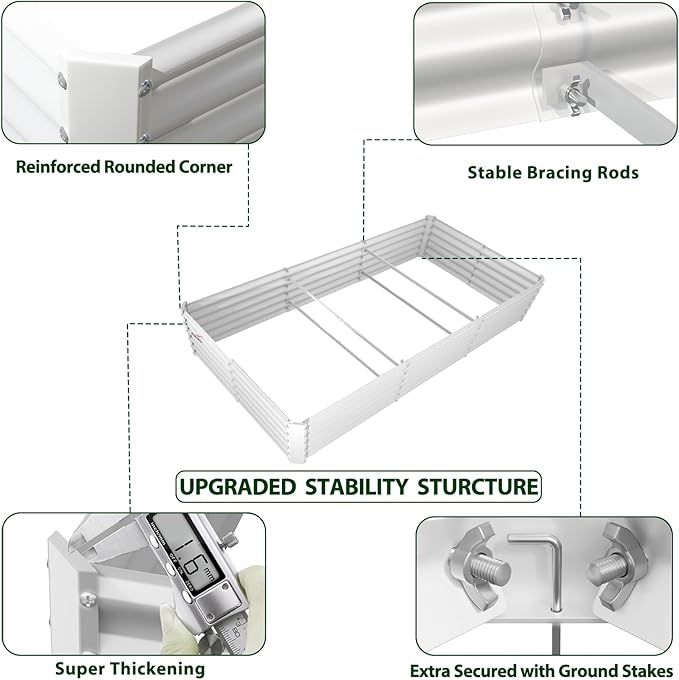 A ANLEOLIFE 6 Pcs 8X4X1.5 ft Rectangular Galvanized Raised Garden Beds Outdoor for Planting Vegetables Flowers Herb Antique White