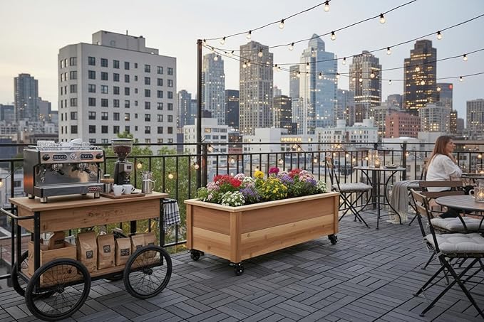 Cedar Raised Garden Bed Planter Box with Caster Wheels – Rolling Wooden Planter for Patio Balcony &amp Outdoor Spaces – Made in USA