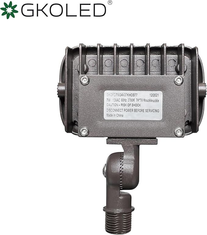 GKOLED 7W Outdoor LED Low Voltage Landscape Lighting Flood Light 2700K 550Lumen 9-15V AC/DC 1/2 Adjustable Knuckle Mount