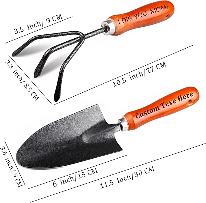 Personalized Custom Garden Shovel Trowel Tools Set-2PCS with Engraved Wood Handle Heavy Duty Gardening Hand Tool with Hanging Hole Digging Shovel Hand Tool Kit for Planting i dig You Shovels