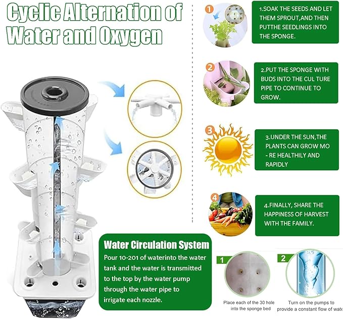 30-Plants Hydroponic Growing System KitSmart Indoor Vertical Tower Garden System Kit6 Layers Garden Planter Vegetable Tower with Pump for Herbs Fruits and Vegetables