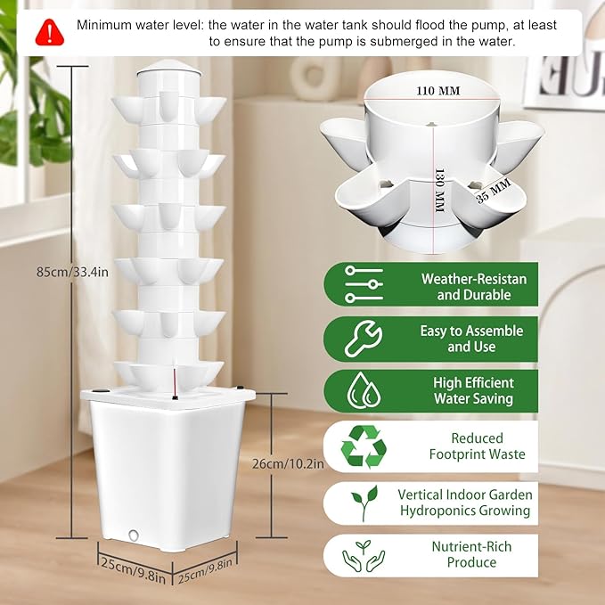 Hydroponic Growing Tower School Project 6-Layer Cultivation with 10L Tank Suitable for Fruits Vegetables Easy Maintenance HOM
