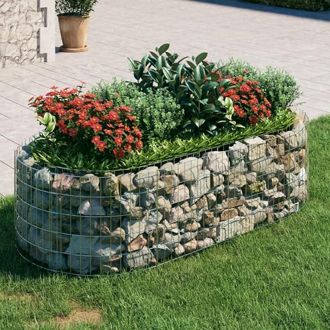 Gabion Raised Bed Gabion Cages Basket Steel Woven Gabion Net Garden Plant Above Ground Garden Boxes Outdoor Garden Galvanized Planters Metal Trough 78.7x39.4x19.7 -AA