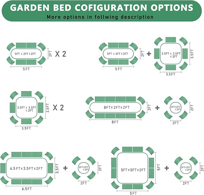 FRIZIONE 2-Pack 5FT(L)×2FT(W)×2FT(H) Raised Garden Bed Outdoor Adjustable Raised Garden Beds for Flower Raised Planter Box Outdoor for Herb Vegetable