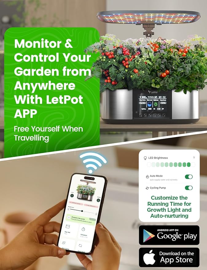 LetPot LPH-Max Hydroponics Growing System Kit 21 Pods APP &amp WiFi Automatic Controlled Smart Indoor Garden with 36W LED Grow Light Auto Drip Irrigation Kits Self-Managed Nurturing &amp Watering