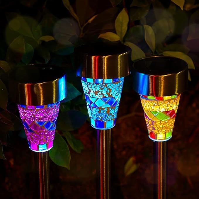 Plant Growing Lamps Solar Light LED Mosaic Lawn lamp Outdoor Waterproof Mosaic lampshade Modern Park Garden Path Landscape Lawn Decorative 1/3pcs(Orange 1pcs)