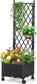 Planter Box with Trellis 4ft Tall Self-Watering Plastic Raised Garden Beds and Lattice Trellis with Lockable Wheels &amp Drain Plug for Outdoor Patio Backyard Balcony Black 1 Pc