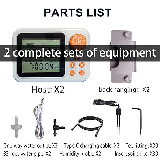 （2 Sets） Indoor Plant Automatic drip Irrigation kit Suitable for Automatic Watering System of 15 Potted Plants programmable Water Timer Intelligent Humidity Detection (2 Sets)