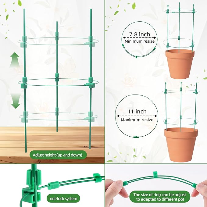 4 Pack Adjustable Tomato Cages 36 Inch Plant Support Garden Trellis for Tomatoes Cucumbers Vegetables Flowers Roses &amp Climbing Vines – 4 Adjustable Rings for Sturdy Growth