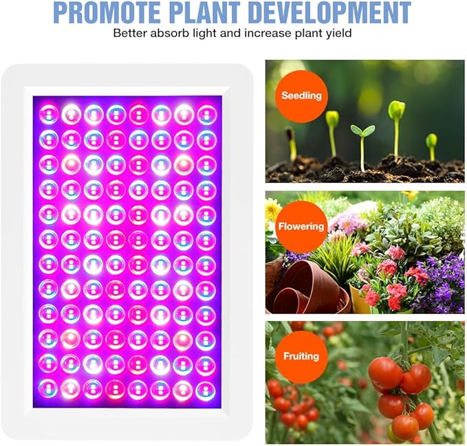 Indoor LED Plants Lights 500Watts Equivalent IP65 Waterproof Full Spectrum Growing Lamps 100-277V Vegs/Bloom Dimming 2Modes Greenhouse Tent Red Blue UV/IR Seeding Hydroponic Lighting With Hook US Plug
