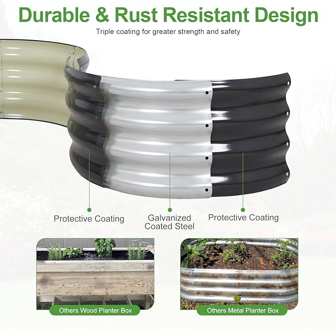 Galvanized Raised Garden Bed Outdoor- Raised Beds for Gardening| Metal Planter Box Steel Raised Garden Bed Kit with Safety Edging and Gloves for Vegetables Flower Herbs (8x2x1FT Gray)