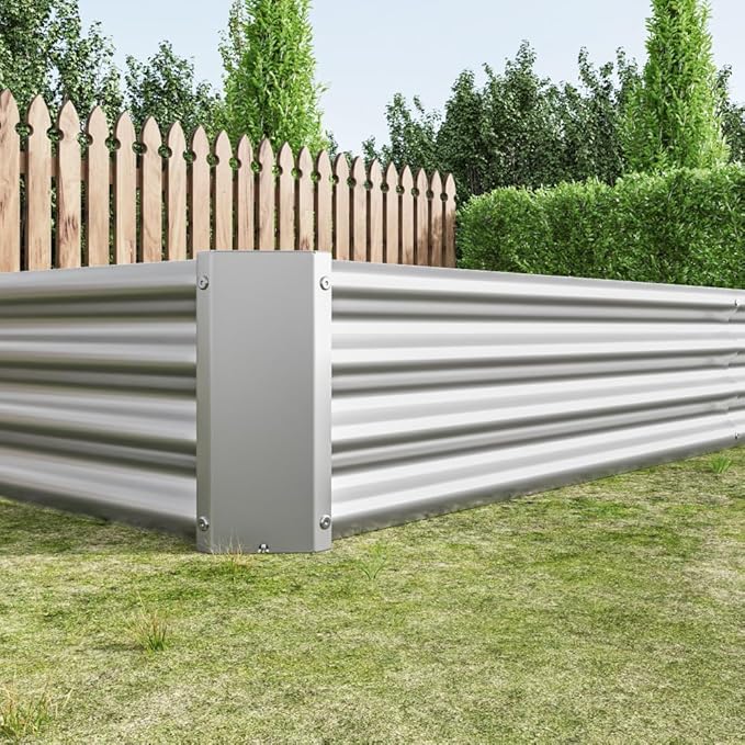 Heavy-Duty Galvanized Steel Raised Garden Bed for Outdoor Vegetable Flower and Herb Planting – Rust-Resistant &amp Durable (Silver with 8x4x1ft)