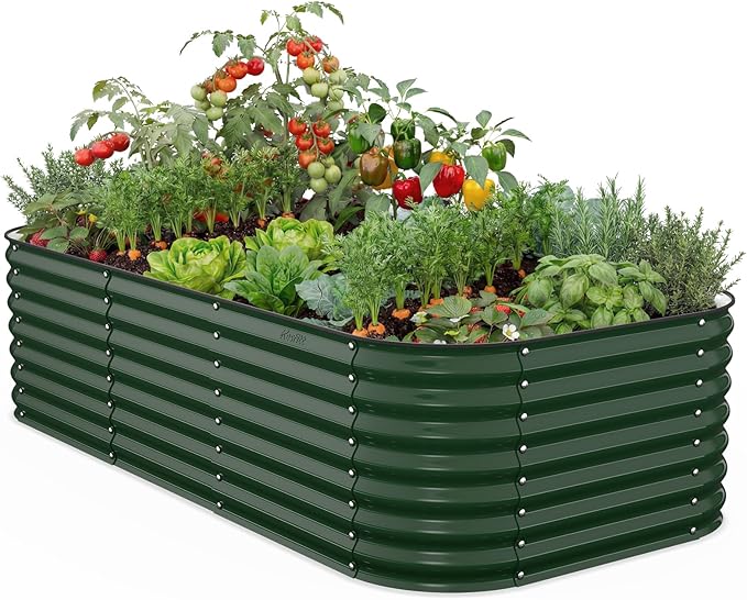 Kesfitt Raised Garden Bed Outdoor Galvanized Steel Metal Raised Bed Planter for Vegetables &amp Garden 24-Inch Deep Open Bottom Backyard Bed 8x4x2 ft Forest Green