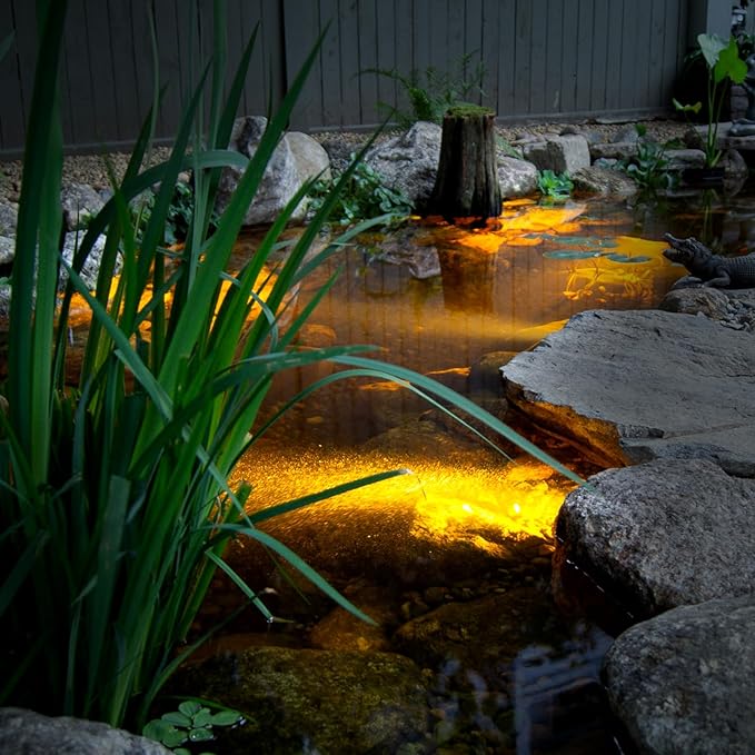 LED Pond Lights Submersible 9W 3000K Warm White 12V AC/DC Stainless Steel Light Fixture IP68 Waterproof Rating Suitable for Pond and Fountains Landscape Lighting