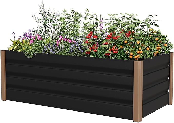Garvee Commercial Aluminum Raised Garden Bed 8' x 3.5' x 16 Extra Large Open-Bottom Planter Box Kit for High Yield Vegetables with Rounded Safety Corners &amp Anti-Cut Trim Gray