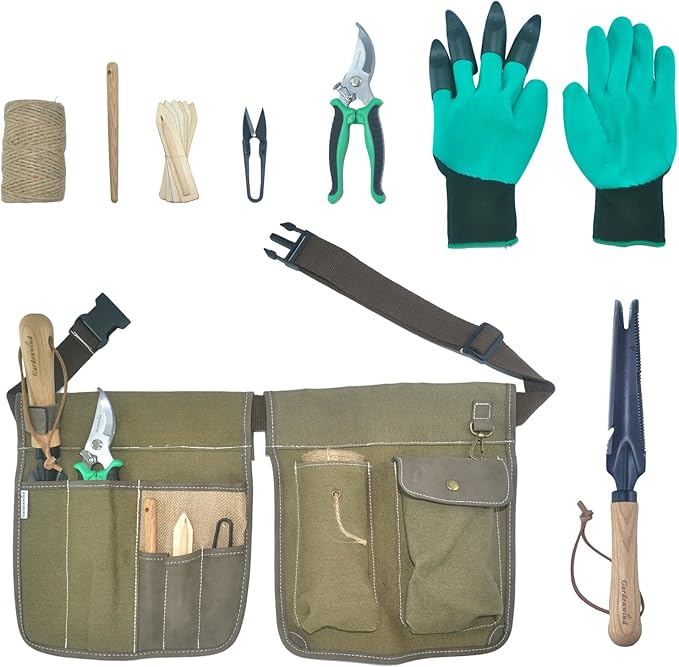 Gardenwind 14Pcs Gardening Tools for Men Gardening Hand Tools with Weeder Scale Sawtooth Cut Rope Waist BagHeavy Duty