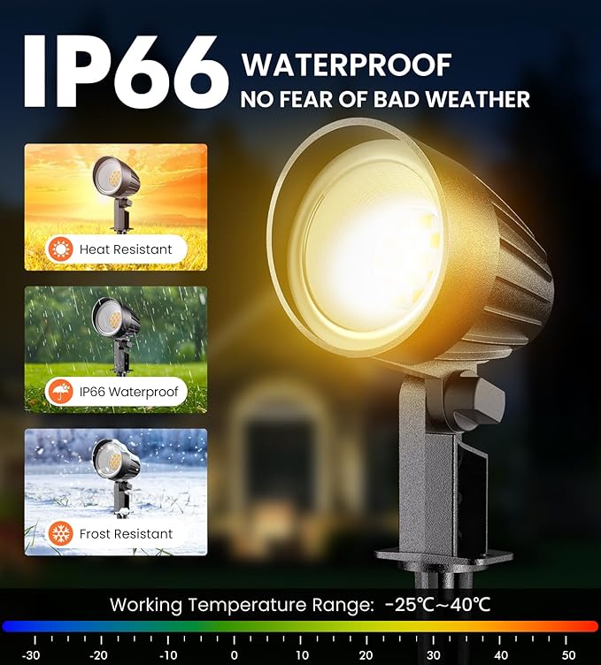 MEIKEE 9W LED Landscape Lights 120V Landscape Lighting with US 3-Prong Plug Warm White IP66 Waterproof Outdoor Garden Spotlights for Path Yard Walkway (2 Pack)