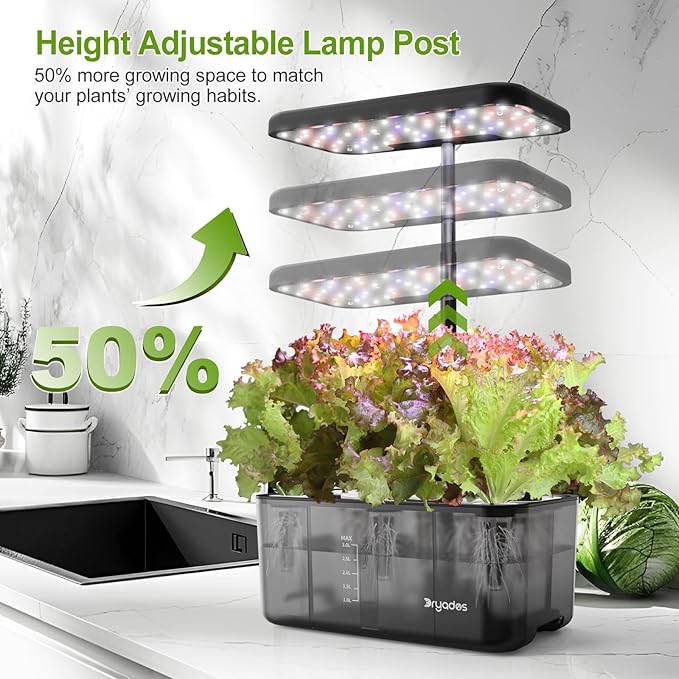 8-Pod Hydroponics Growing System Translucent Indoor Herb Garden with LED Grow Light Smart Quiet Pump Plant Germination Kit for Hydroponic Herbs Vegetables Lettuce Harvest on Countertop