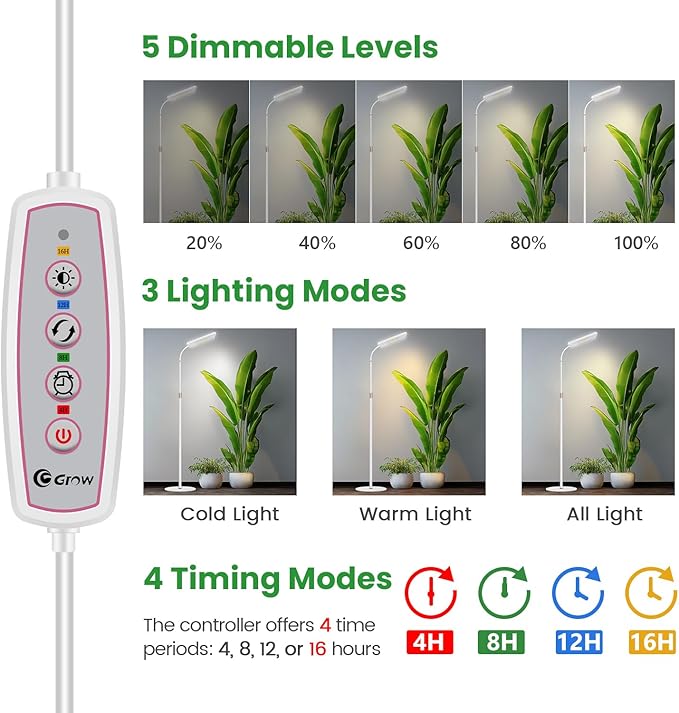 Wiaxulay Grow Lights for Indoor Plants 153 LED Full Spectrum Plant Grow Light Floor Standing Height Adjustable 24-68 in4/8/12/16H Timer3 Lighting Modes5 Brightness for Growing Large Tall Plants