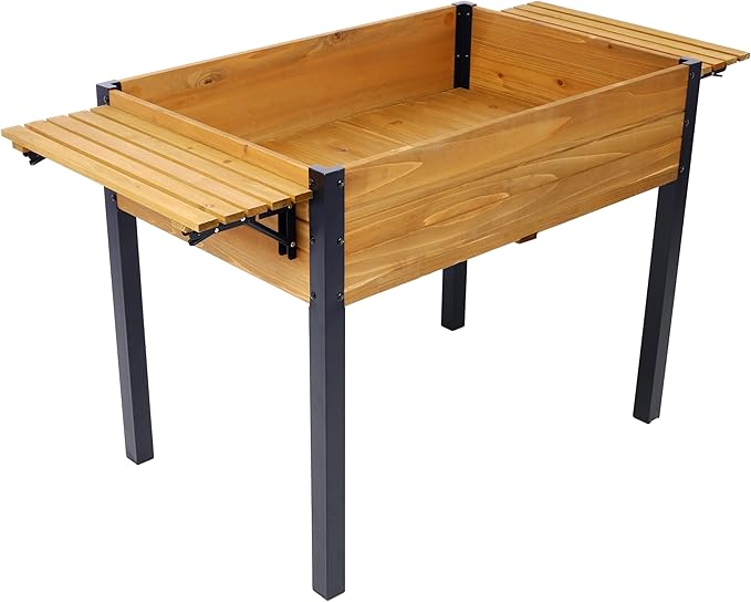 Donext Horticulture Raised Garden Bed Metal Leg Wood Planter Boxes with Folding Storage Shelf Metal Leg Wood Planter Boxes with Folding Storage Shelf Brown