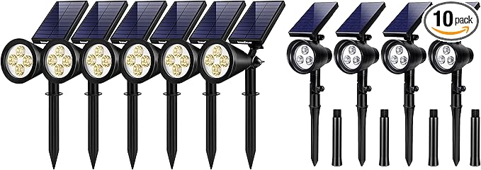 InnoGear 10 Pack of Solar Lights for Outside Waterproof Spot Lights Outdoor Solar Spotlights Solar Garden Light Auto On/Off for Yard 6 Pcs Warm White Light &amp 4 Pcs White Light