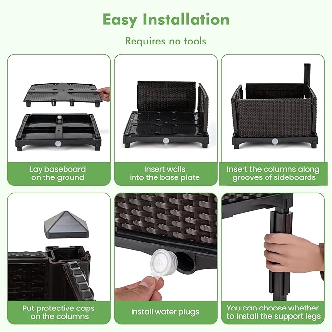 Giantex 4 Pcs Raised Garden Bed Elevated Planter Box Kit W/ 16 Legs 4 Planter Boxes Self-Watering System Drainage Holes Indoor &amp Outdoor Vegetable Fruit Flower Herb Growing Box