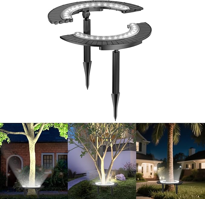 Wireless Solar Palm Tree Lights Outdoor 12000 mAh &amp 32 LEDs Outdoor Yard Lighting 6000K Uplight Landscape Lights Solar Powered Flood Lights for Large Tree Yard Landscape Garden