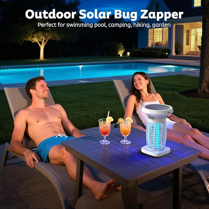 Solar Bug Zapper Outdoor Mosquito Zapper Outdoor Waterproof Electric Fly Zapper Rechargeable Mosquito Killer with Solar Panel 4200V Fly Trap Indoor for Home Backyard Patio Garden Camping