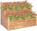 2-Tier Wooden Garden Planter Box Wood Garden Raised Bed Outdoor Garden Bed Planter Box Solid Wood for Plants Vegetables Herbs and Flowers 43.3x29.5x33.1-579