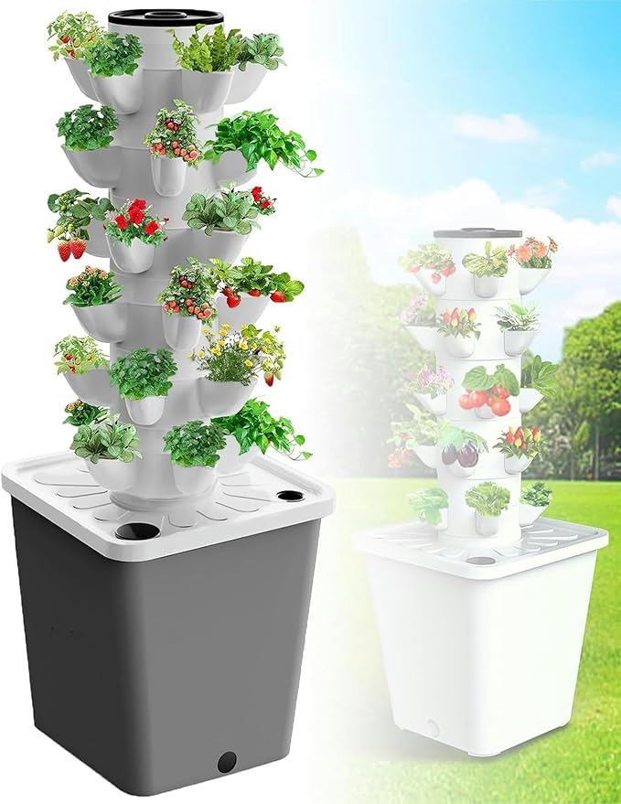 3/4/5/6 Floors - Hydroponics Tower Garden Hydroponic Growing System Plant Hydroponics Tower - W/Hydrating Timer for Herbs Fruits VegetablesWhite-15Hole//1pc