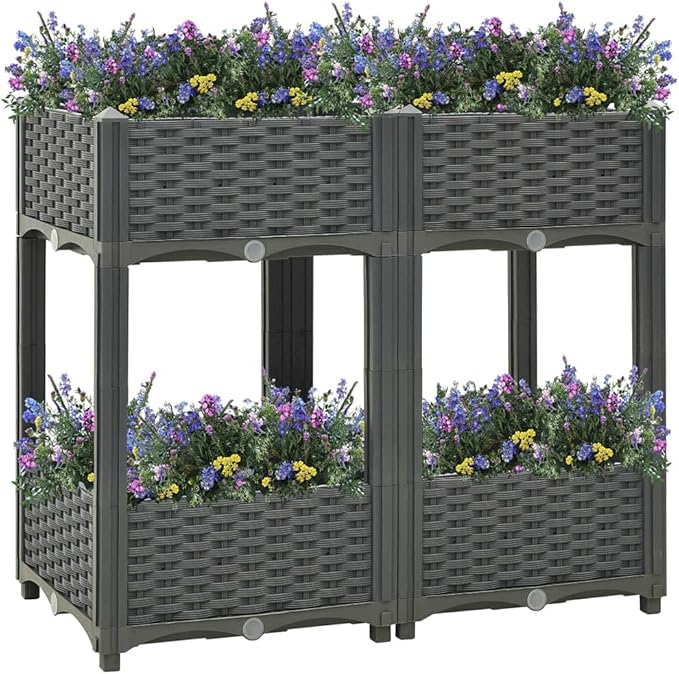 Raised Bed Outdoor Planter Garden Bed Polypropylene Raised Garden Bed Raised Planter Bed Raised Plant Containers for Fresh Vegetables Herbs Flowers 31.5x15.7x28