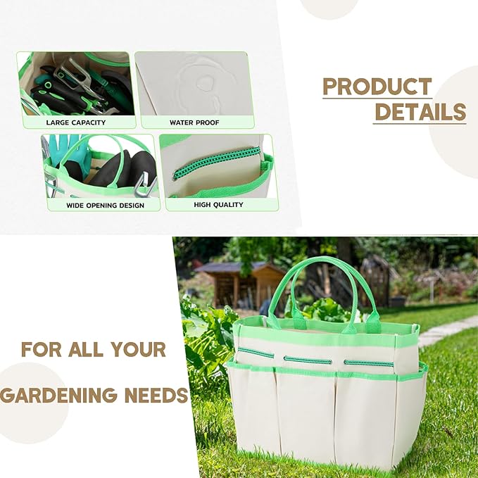 Green Garden Tools Set 12-Piece Heavy Duty Steel Gardening Tools with Canvas Water-Proof Storage Bag 12 Trowel Transplanter Weeder with Non-Slip Soft Handles Perfectly Meets Your Various Needs