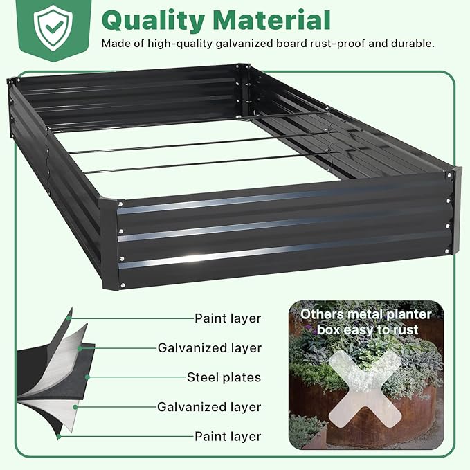ONCEMORE Galvanized Raised Garden Bed for Vegetables Flowers Herbs Metal Raised Garden Bed Kit with 2 PCS Tomato Cage Gloves Trellis Netting Plant Labels Plant Ties Black 6×3×1FT