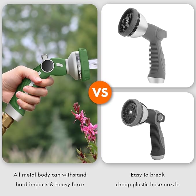RESTMO Hose Nozzle Heavy Duty Metal Water Hose Sprayer for Garden 9 Spray Patterns | High Pressure | Thumb Flow Control | On/Off Valve Ideal for Lawn &amp Plant Watering Car &amp Pet Washing Gr