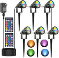 24W Halloween SpotLights with Timer IP65 Waterproof Metal Landscape Lights RGB Spot Lights Outdoor Color Changing Spotlight for Yard Garden 6 Lights