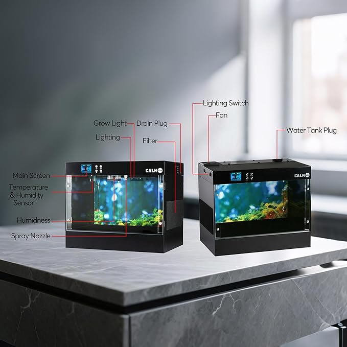 Smart Mushroom Grow Box with Humidity &ampTemperature Monitoring SensorMushroom Grow Chamber with Grow LightSmart Monotub Mushroom Growing Kit 16x11X13 inches with HD LCD ScreenStill Air Box