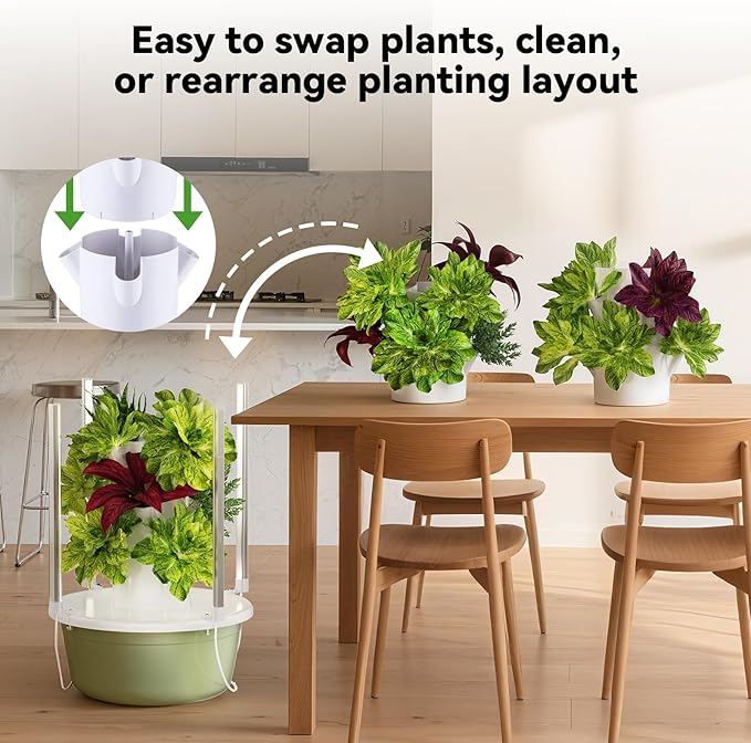 BAOSHISHAN Hydroponics Growing Tower 7-Layer 28pod Hydroponic Tower with Foldable LED Light Space-Saving Indoor Vertical Hydroponics Growing System for Vegetable Herb Fruit