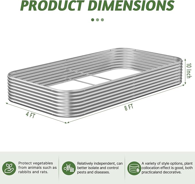 3 Pack 8x4FT Raised Beds for Gardening Corrugated Galvanized Steel Raised Garden Bed Outdoor Metal Above Ground Garden Bed for Vegetables and Flowers