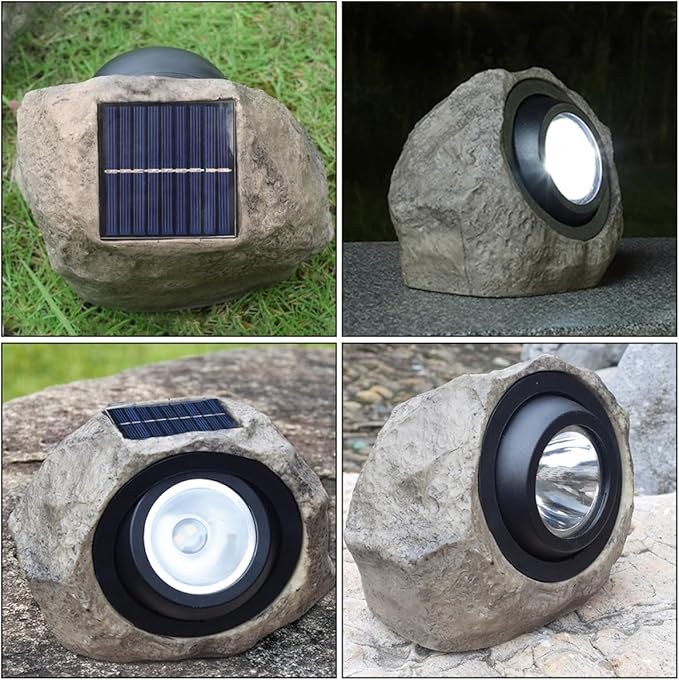 Solar Simulated Stone Lamp Outdoor Yard Decorative Light with Adjustable White/Warm LED Solar Lawn Spotlight for Garden Patio Landscape