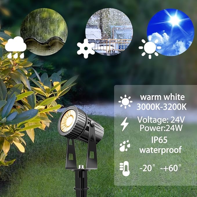 LED Landscape Lights Low Voltage COB Landscape Lighting 24V 24W Warm White 2100LM Garden Spotlights Outdoor for Yard Lawn Wall Fence(8 Pack)