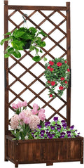Anraja Raised Garden Bed with Trellis Wooden Planter Box Outdoor Wood Privacy Screen for Climbing Plant Planting Flower Patio Tomato Vegetable Herb Balcony Porch 29.5 L x 17.0 W x 67.0 H