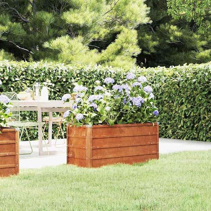 YAFF Garden Raised Bed Corten Steel Rusty Brown 39.4 x 15.7 x 17.7 in Outdoor Planter Box for Vegetables Herbs Flowers Balcony Patio