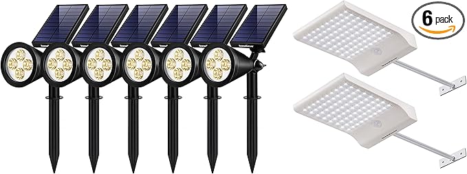 InnoGear 8 Pack of Solar Lights for Outside Waterproof Solar Outdoor Lights Solar Garden Lights for Yard Pathway Landscape Security Lighting Auto On/Off 6 Pcs Spotlight &amp 2 Pcs Gutter Light