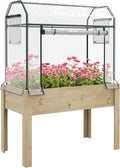 Outsunny Raised Garden Bed with Plastic Greenhouse Cover and Bed Liner Outdoor Elevated Wood Planter Box for Herbs and Vegetables Use for Patio Backyard Balcony 45 x 24 x 65 inch Natural