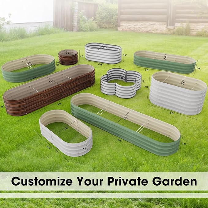 5x3x1ft Oval Galvanized Raised Garden Bed Outdoor 9-in-1 Large Metal Modular Planter Box Raised Beds for GardeningVegetablesFruitsFlowers &amp Herbs (Green)