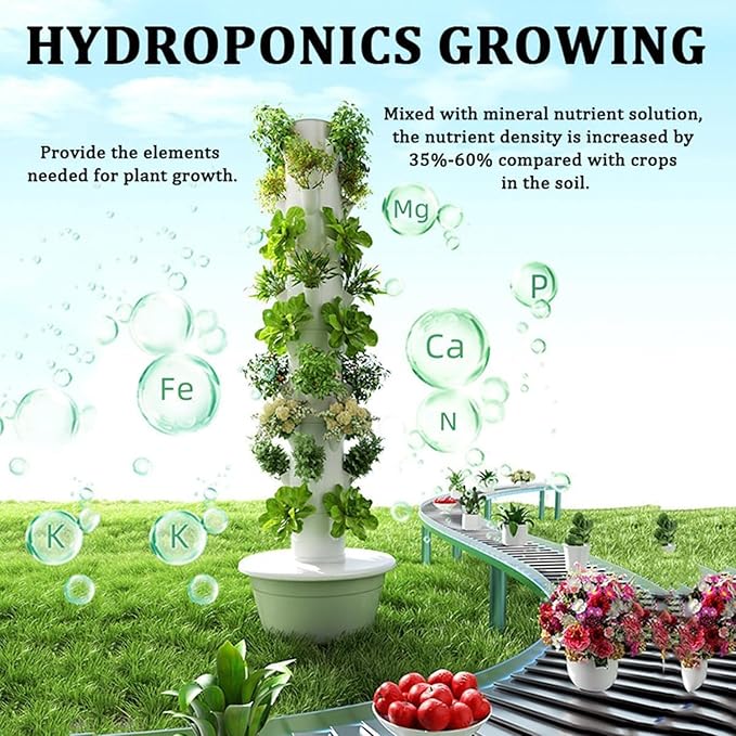 Hydroponics Growing Sys-TEM Tower with LED Light Automatic Timer Vertical Planter Hydroponics Tower Garden Growing Sys-TEM for Home Garden Plants Indoor Hydroponic Vegetable Tower5Layer