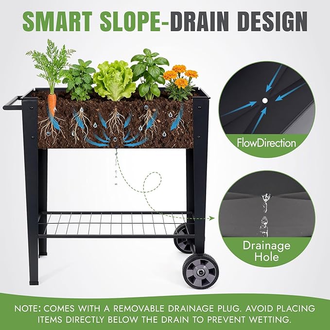 INNO STAGE 31.5 Tall Raised Garden Bed with Legs &amp Wheels- Elevated Planter Box with Shelf Anti-Rust Metal Galvanized Steel Garden Bed for Herb Vegetable Gradening Patio Balcony Backyard