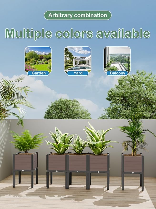 Raised Garden Bed with Legs Outdoor Planter Boxes &amp Rectangular Planter Elevated Above Ground Garden Bed Plastic Flower Pot for Patio Yard 23.62 × 11.81 × 22.44