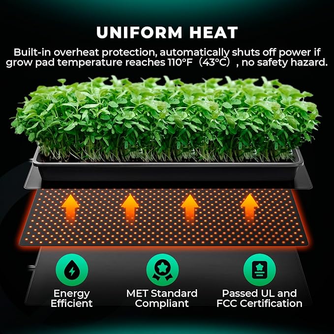 MARS HYDRO TS600 100W LED Grow Light 10''x 20.75'' Seedling Heat Mat with Thermostat Heating Pad IP67 Waterproof